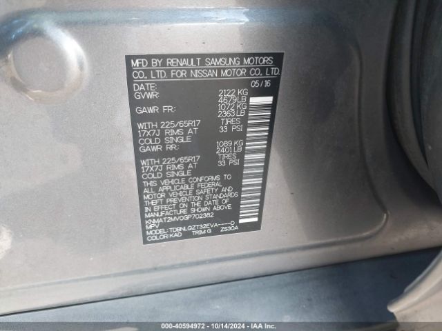 KNMAT2MV0GP702382 Nissan ROGUE SV