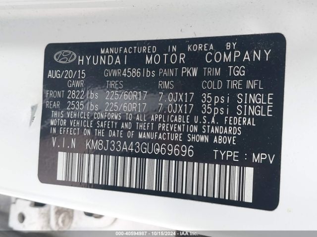 KM8J33A43GU069696 Hyundai TUCSON SE