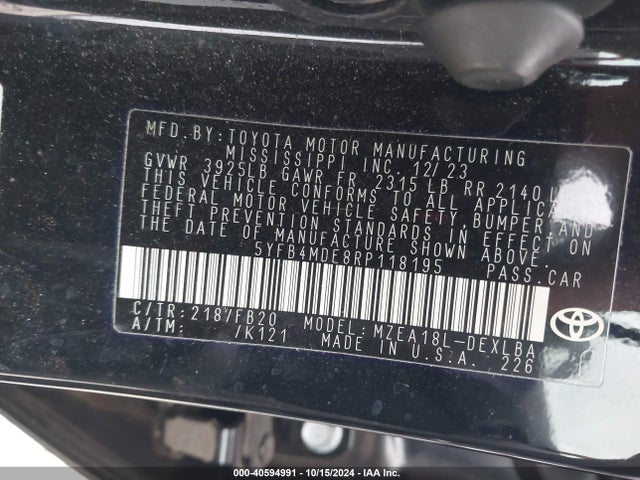 Toyota COROLLA LE 2024 5YFB4MDE8RP118195 Image 9