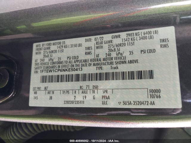 Ford F-150 Xl 2022 1FTEW1CP6NKE50413 Image 9