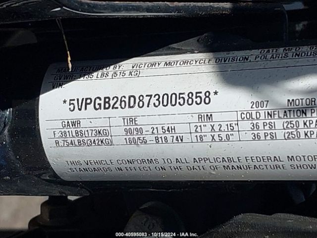 2007 VICTORY MOTORCYCLES VEGAS 5VPGB26D873005858 Photo 9