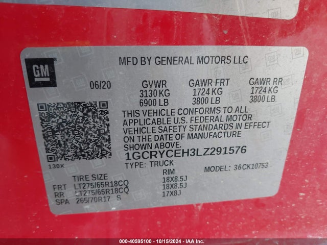 1GCRYCEH3LZ291576 Chevrolet Silverado 1500 4wd  Standard Bed Custom Trail Boss