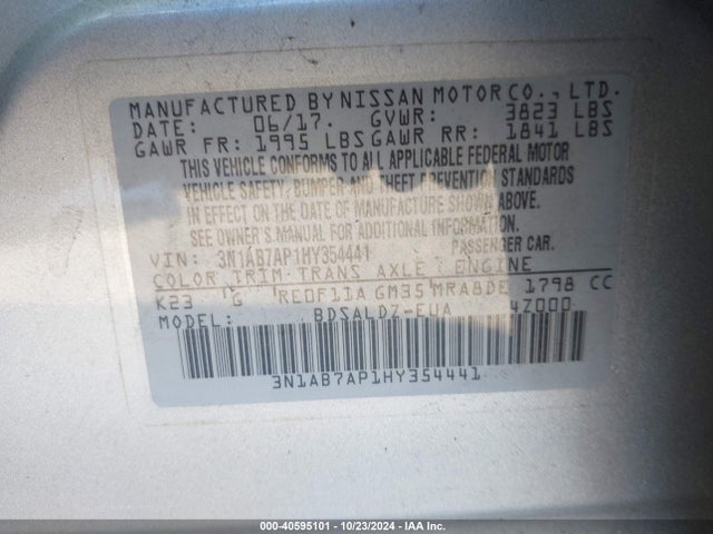 Nissan SENTRA SV 2017 3N1AB7AP1HY354441 Image 9