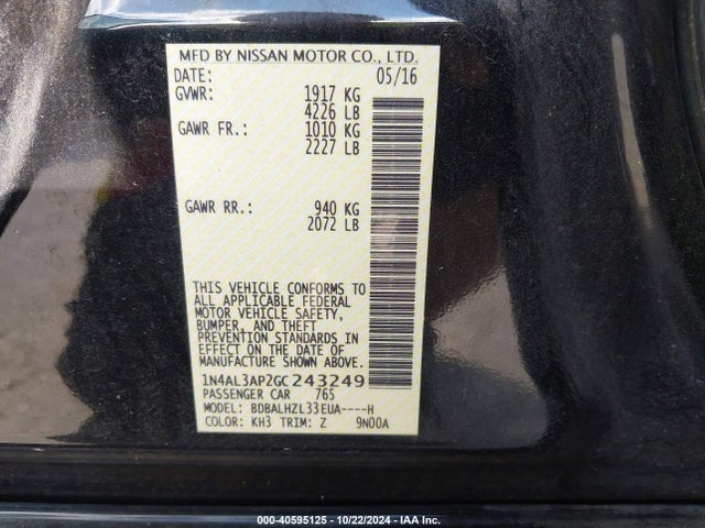 Nissan Altima 2.5 Sr 2016 1N4AL3AP2GC243249 Image 9