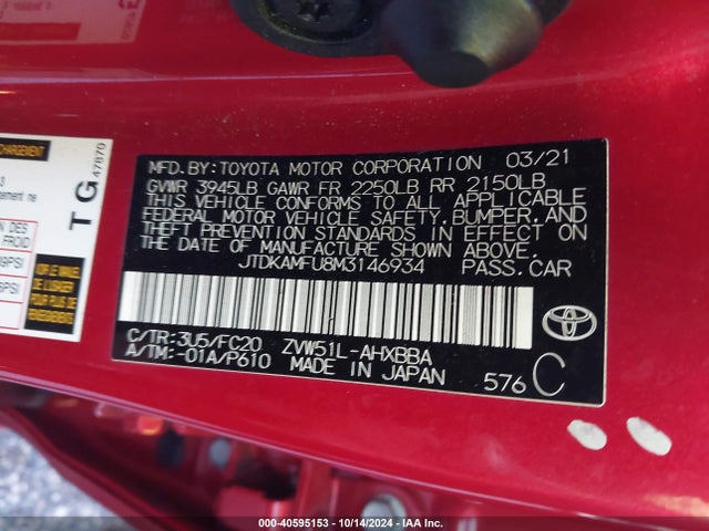 Toyota Prius L Eco 2021 JTDKAMFU8M3146934 Image 9