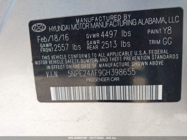5NPE24AF9GH398655 Hyundai Sonata