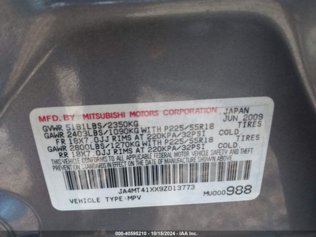 2009 MITSUBISHI OUTLANDER JA4MT41XX9Z013773 Photo 8