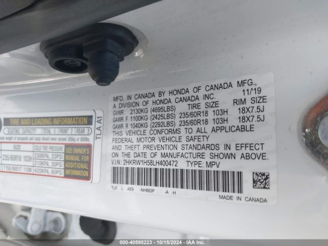 2HKRW1H58LH400472 Honda Cr-v 2wd Ex