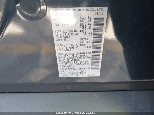 Nissan Rogue Sl 2016 5N1AT2MVXGC794345 Image 9