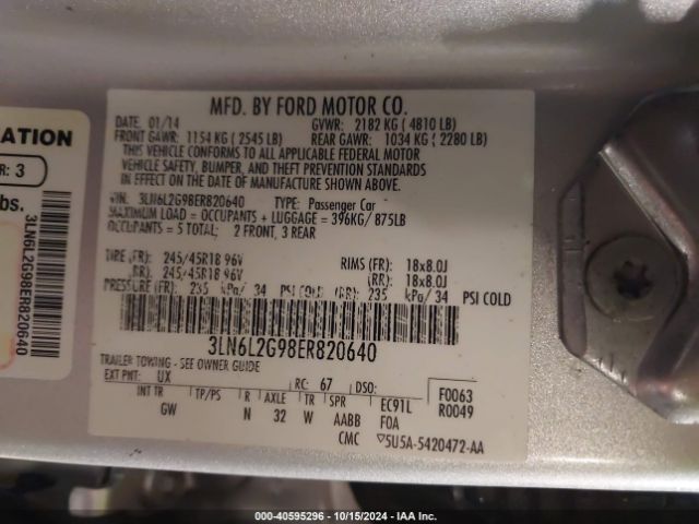 3LN6L2G98ER820640 Lincoln MKZ