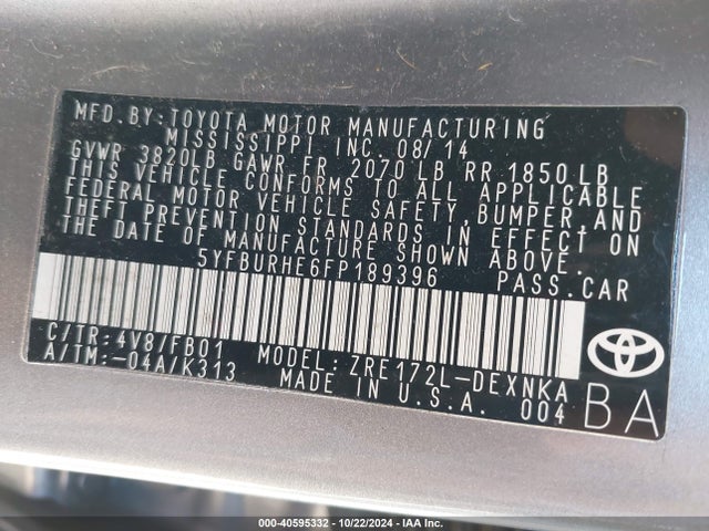 Toyota Corolla Le Plus 2015 5YFBURHE6FP189396 Image 9