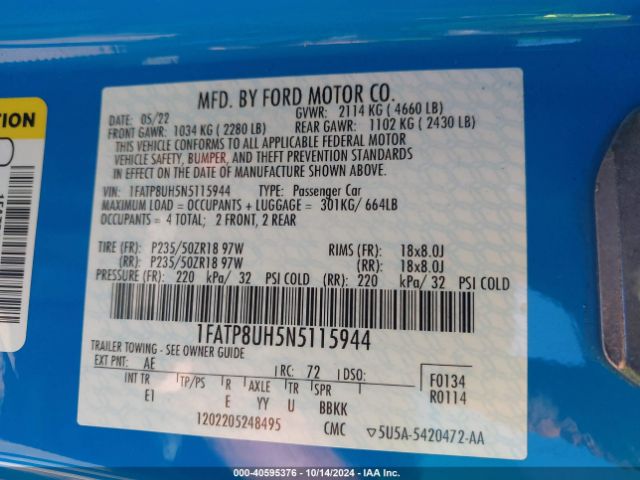 1FATP8UH5N5115944 Ford Mustang Ecoboost Premium