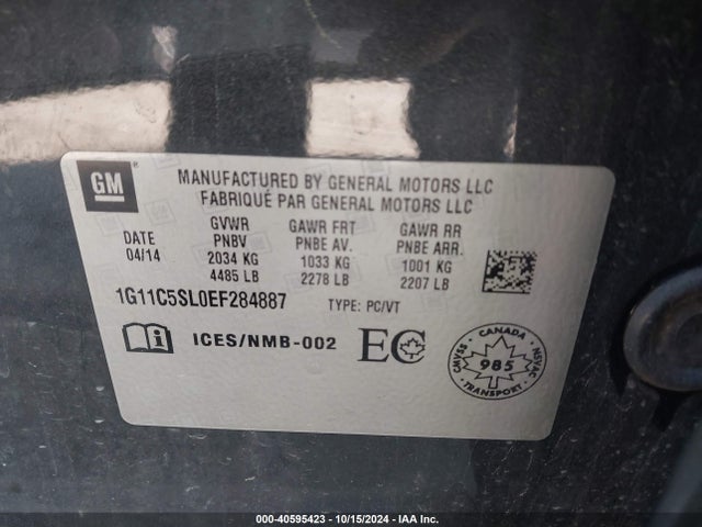 Chevrolet MALIBU 1LT 2014 1G11C5SL0EF284887 Image 9