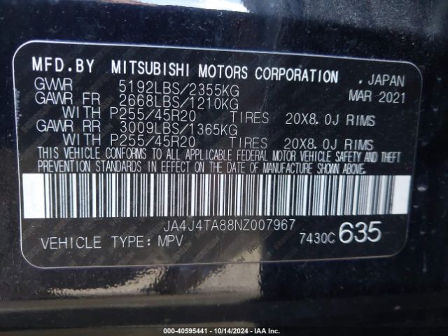 2022 MITSUBISHI OUTLANDER JA4J4TA88NZ007967 Photo 8
