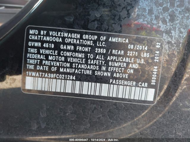 1VWAT7A39FC021284 Volkswagen Passat 1.8t Wolfsburg Edition