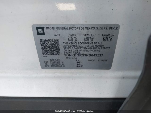 3GNKBGRS3KS643137 Chevrolet Blazer