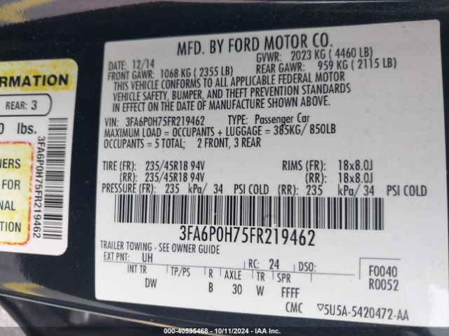 3FA6P0H75FR219462 Ford FUSION SE