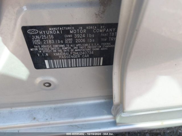 KMHD84LF2HU240734 Hyundai Elantra Value Edition