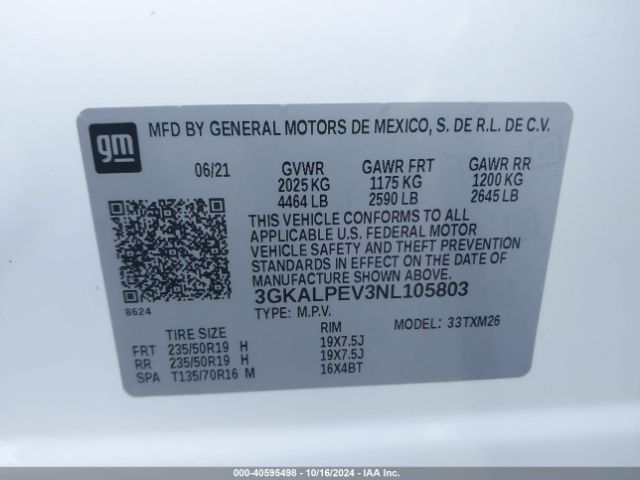3GKALPEV3NL105803 GMC Terrain Fwd Slt
