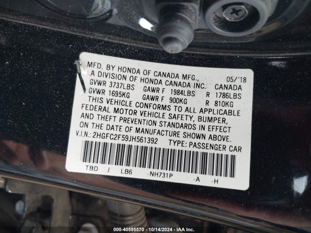 Honda Civic Lx 2018 2HGFC2F59JH561392 Image 9