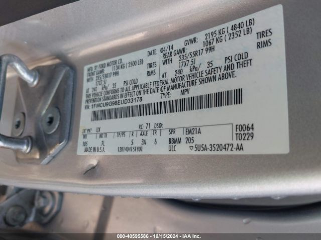1FMCU9G98EUD33178 Ford ESCAPE SE
