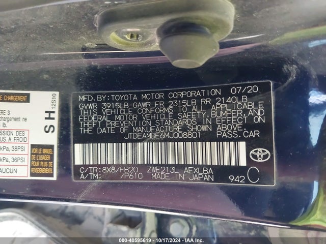 Toyota Corolla Hybrid Le 2021 JTDEAMDE6MJ008801 Image 9