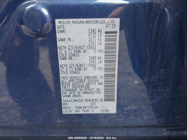 Nissan ROGUE S 2019 5N1AT2MV3KC844978 Image 9