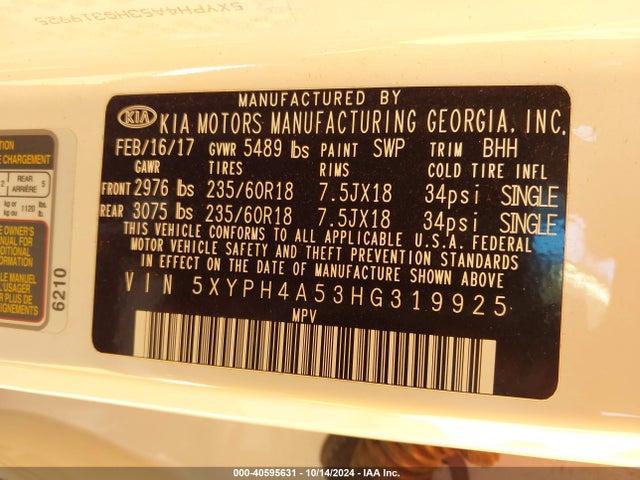 KIA Sorento 3.3l Ex 2017 5XYPH4A53HG319925 Image 9