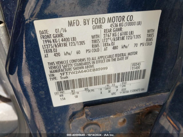 1FT7W2A64GEB85999 Ford F-250 Lariat