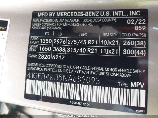 4JGFB4KB5NA683093 Mercedes-Benz Gle 350 4matic