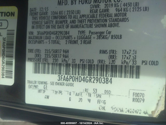 Ford FUSION SE 2016 3FA6P0HD4GR290384 Image 9