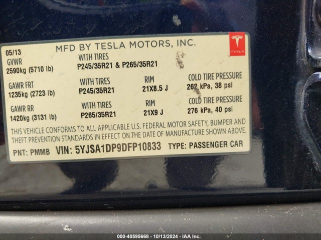 2013 TESLA MODEL S 5YJSA1DP9DFP10833 Photo 8