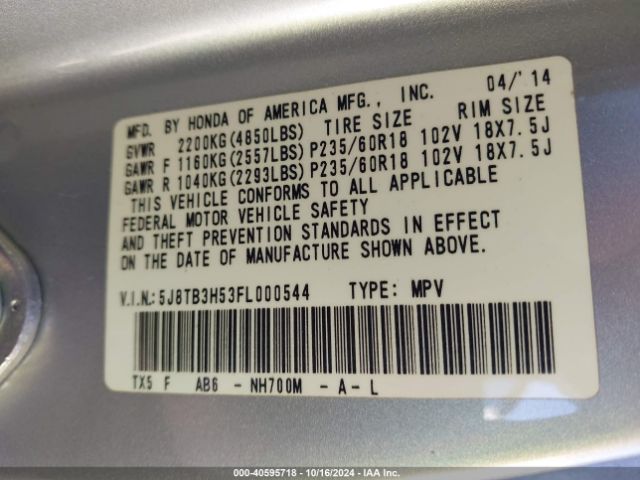 5J8TB3H53FL000544 Acura RDX