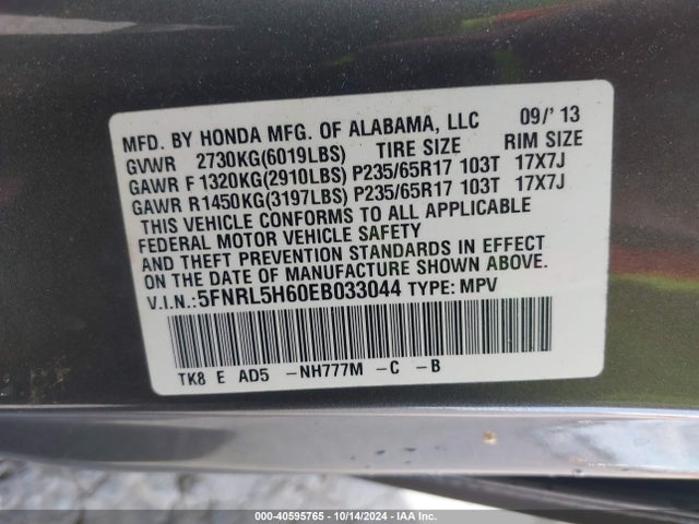 Honda Odyssey Ex-l 2014 5FNRL5H60EB033044 Image 9