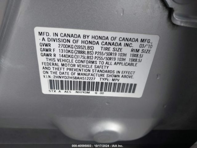 2010 ACURA MDX 2HNYD2H58AH512227 Photo 8