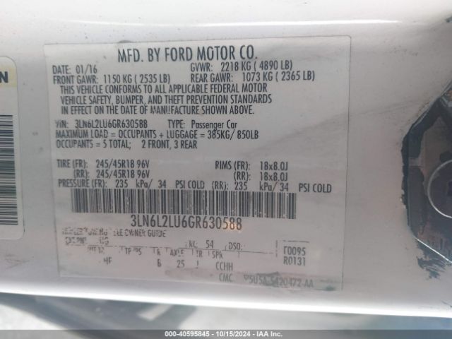 3LN6L2LU6GR630588 Lincoln MKZ HYBRID