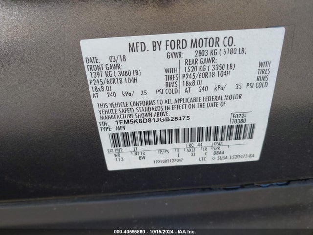 Ford EXPLORER XLT 2018 1FM5K8D81JGB28475 Image 9