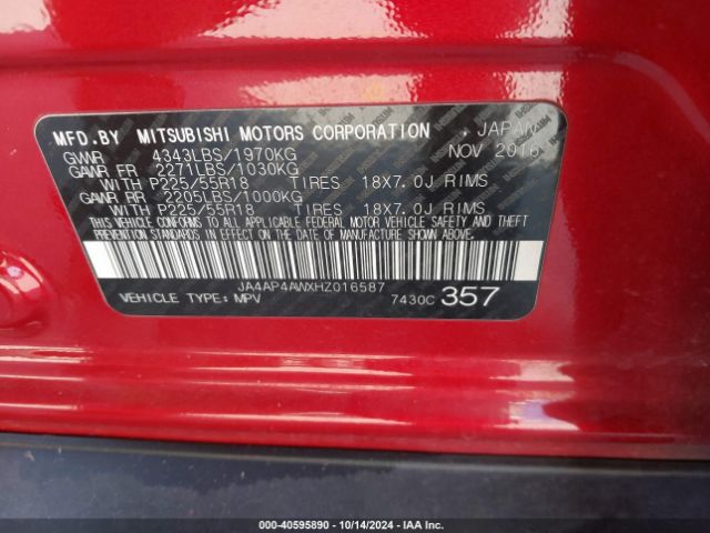 JA4AP4AWXHZ016587 Mitsubishi Outlander Sport 2.4 Sel