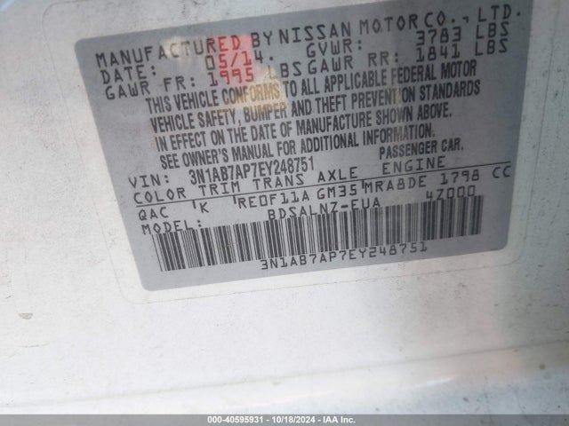 Nissan Sentra Fe+ Sv 2014 3N1AB7AP7EY248751 Image 9