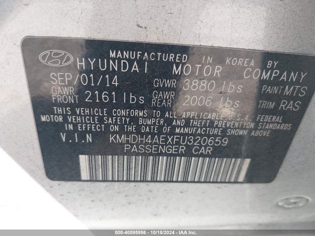 Hyundai ELANTRA SE 2015 KMHDH4AEXFU320659 Image 9