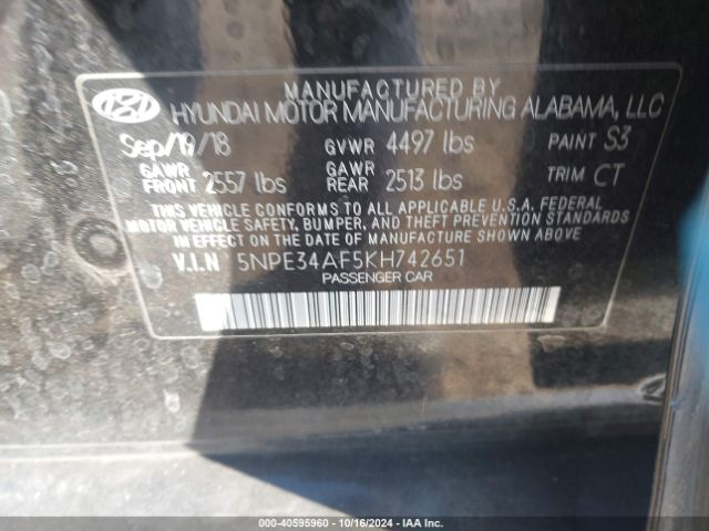 5NPE34AF5KH742651 Hyundai Sonata Sport