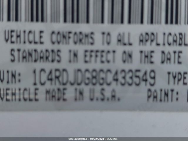 1C4RDJDG8GC433549 Dodge DURANGO LIMITED
