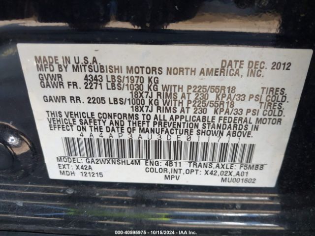 2013 MITSUBISHI OUTLANDER SPORT 4A4AP3AU3DE011711 Photo 8