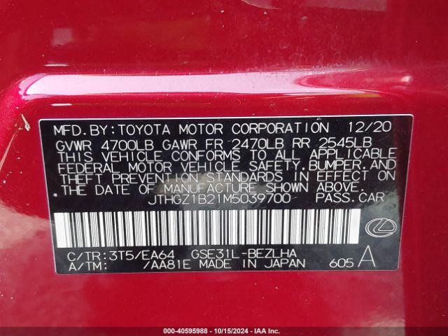 JTHGZ1B21M5039700 Lexus Is 350 F Sport