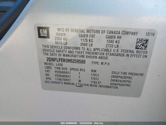 2GNFLFEK9H6258588 Chevrolet EQUINOX LT