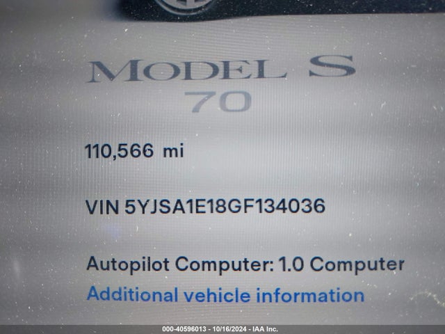 2016 TESLA MODEL S 5YJSA1E18GF134036 Photo 8