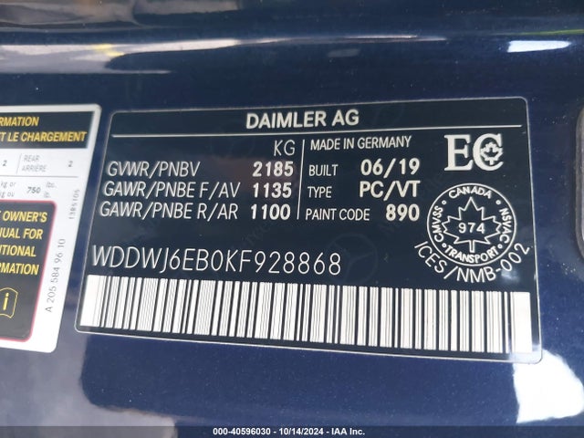 WDDWJ6EB0KF928868 Mercedes-Benz Amg C 43 4matic