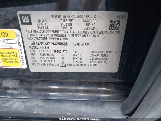 Buick Enclave Premium 2017 5GAKVCKD9HJ260805 Image 9