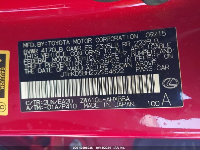 JTHKD5BH2G2254822 Lexus CT 200H