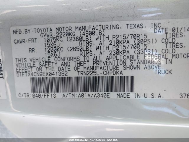 5TFTX4CN9EX041362 Toyota Tacoma